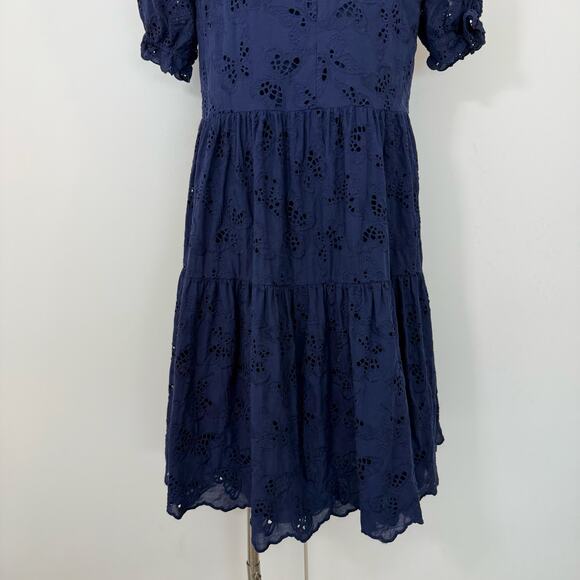 Kate Spade Butterfly Eyelet Tiered Dress Navy Blue L - Picture 9 of 12